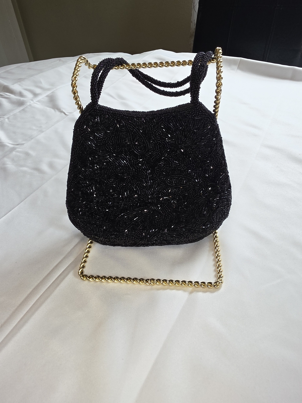 La Regale Black Beaded Evening Purse Handbag Vintage Style Floral Formal Bagp
